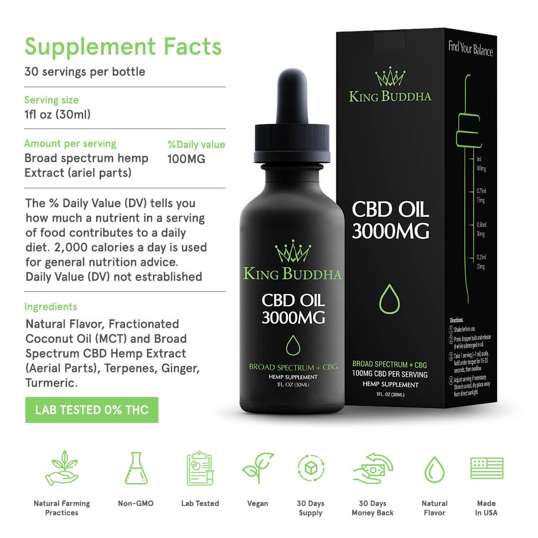 BROAD SPECTRUM CBD TINCTURE OIL NATURAL – 3000MG – 30ML - King Buddha