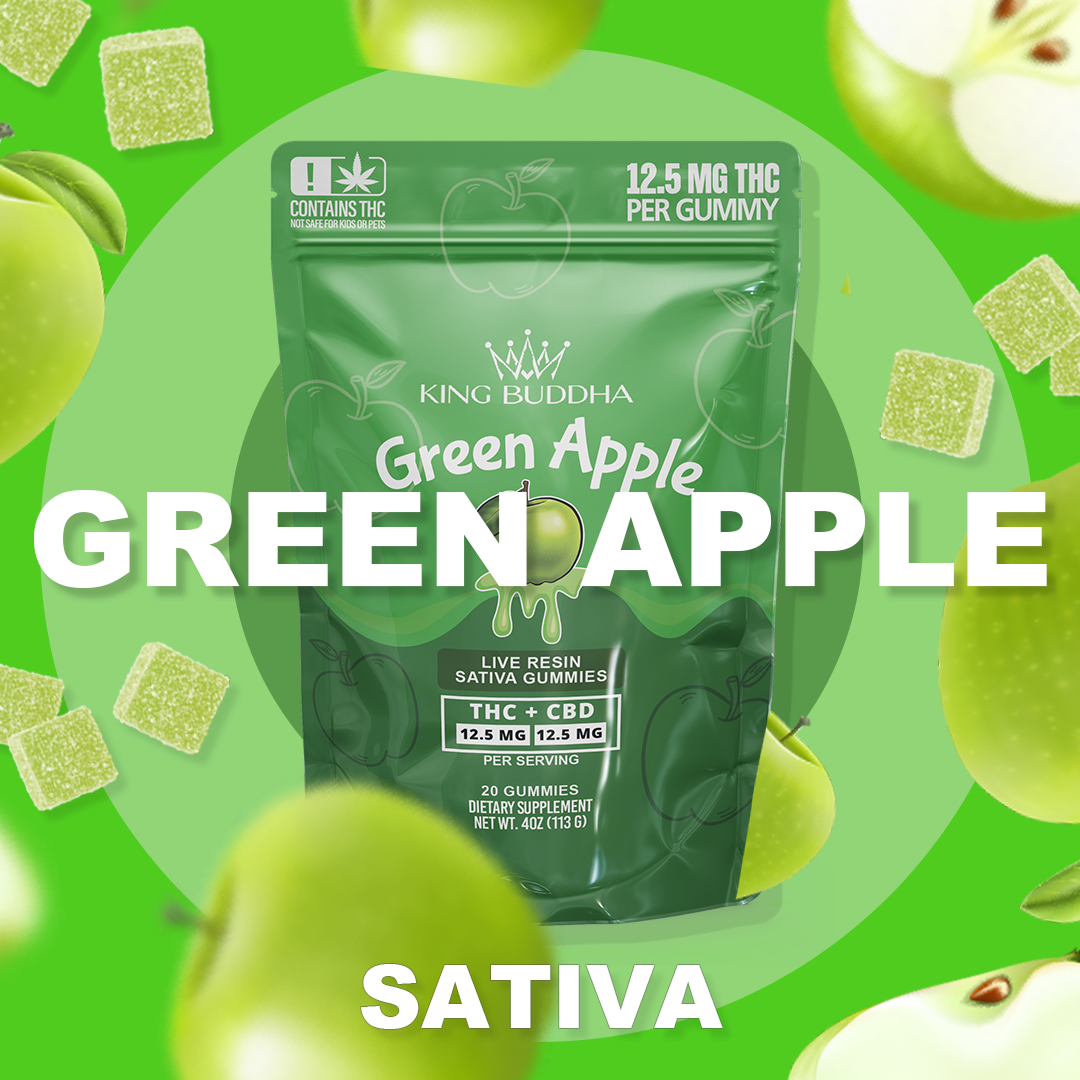 GREEN APPLE DELTA-9 GUMMIES - LIVE RESIN SATIVA - King Buddha