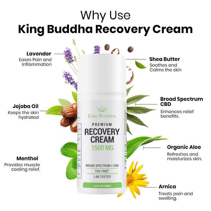 BROAD SPECTRUM CBD RECOVERY CREAM AIRLESS PUMP - 3.4 FL OZ - 1500MG (100ML) - King Buddha