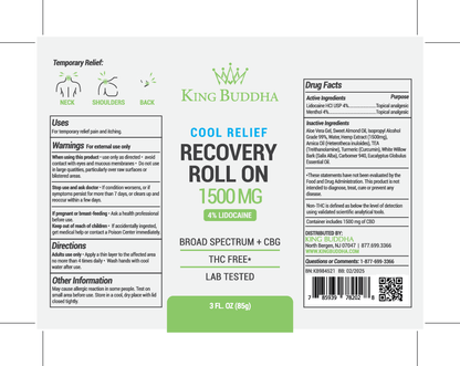 BROAD SPECTRUM CBD ROLL-ON 4% LIDOCAINE - 1500MG - 3 FL OZ (85G) - King Buddha