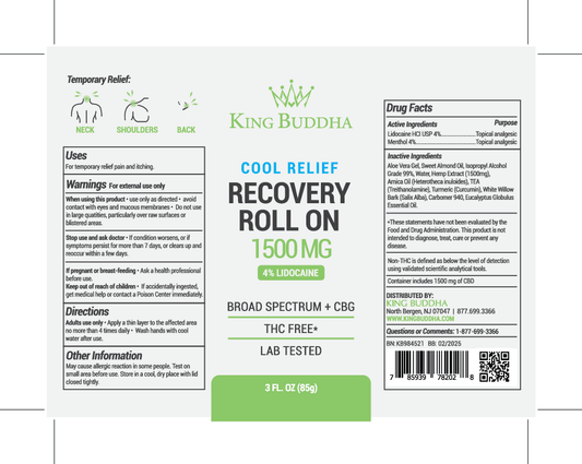 BROAD SPECTRUM CBD ROLL-ON 4% LIDOCAINE - 1500MG - 3 FL OZ (85G) - King Buddha