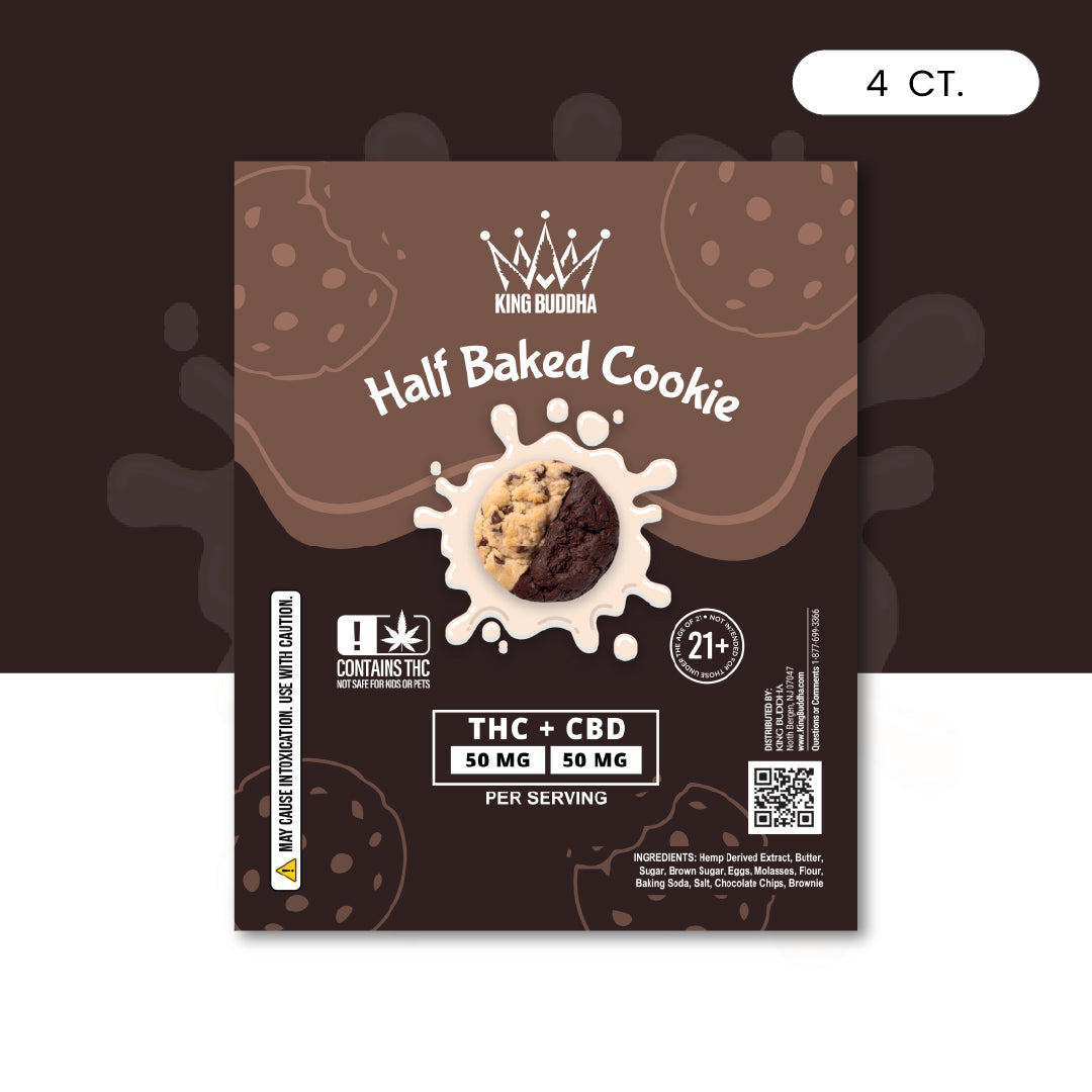 HALFBAKED THC + CBD COOKIES – 50MG THC + 50MG CBD PER COOKIE