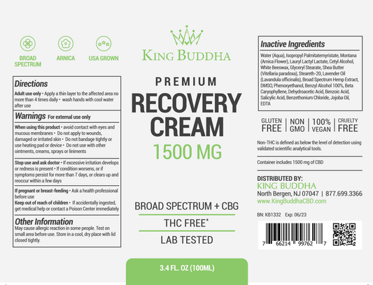 BROAD SPECTRUM CBD + CBG CREAM AIRLESS PUMP - 3.4 FL OZ - 1500MG (100ML) - King Buddha