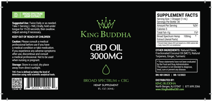 BROAD SPECTRUM CBD TINCTURE OIL NATURAL – 3000MG – 30ML - King Buddha