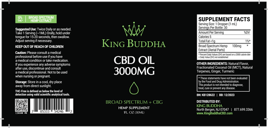 BROAD SPECTRUM CBD TINCTURE OIL NATURAL – 3000MG – 30ML - King Buddha