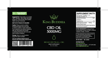 BROAD SPECTRUM CBD TINCTURE OIL NATURAL – 5000MG – 30ML - King Buddha