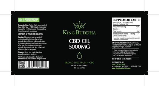 BROAD SPECTRUM CBD TINCTURE OIL NATURAL – 5000MG – 30ML - King Buddha