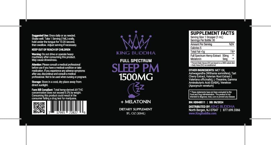 SLEEP PM CBD TINCTURE OIL + MELATONIN - FULL SPECTRUM - 1500MG - 30ML - King Buddha