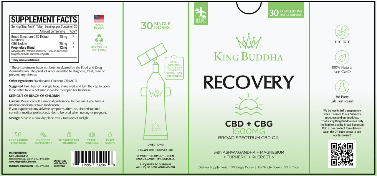 Broad Spectrum CBD Monodose Recovery – 50mg | 1500mg (30-Pack) - King Buddha